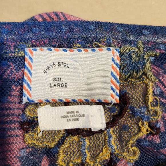 Anthropologie Ciutadella Top Large Blue Floral Embroidered Sheer - Picture 8 of 9